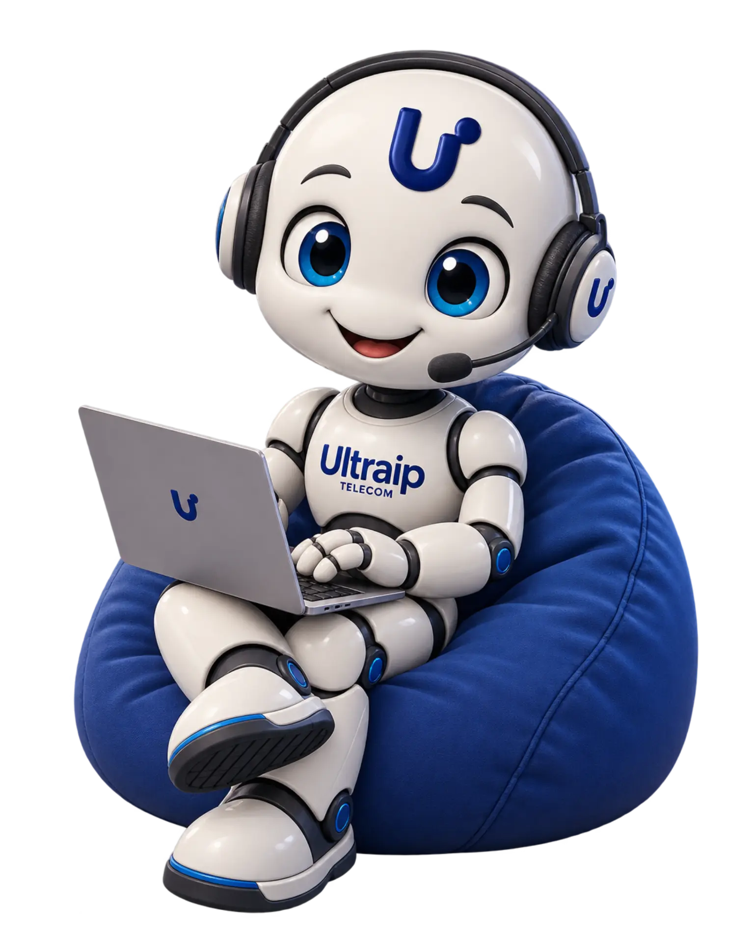 Personagem UltraIp sentado com notebook